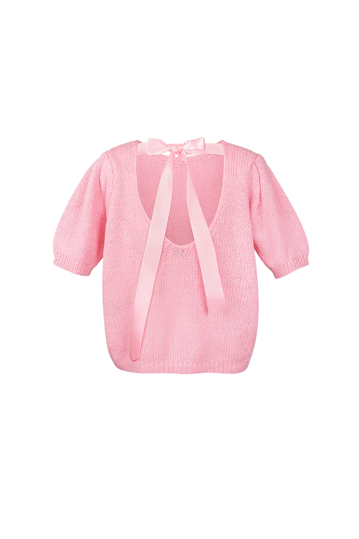 Top da Donna a Manica Corta in Nylon Maglia con Dettaglio Fiocco sul Retro