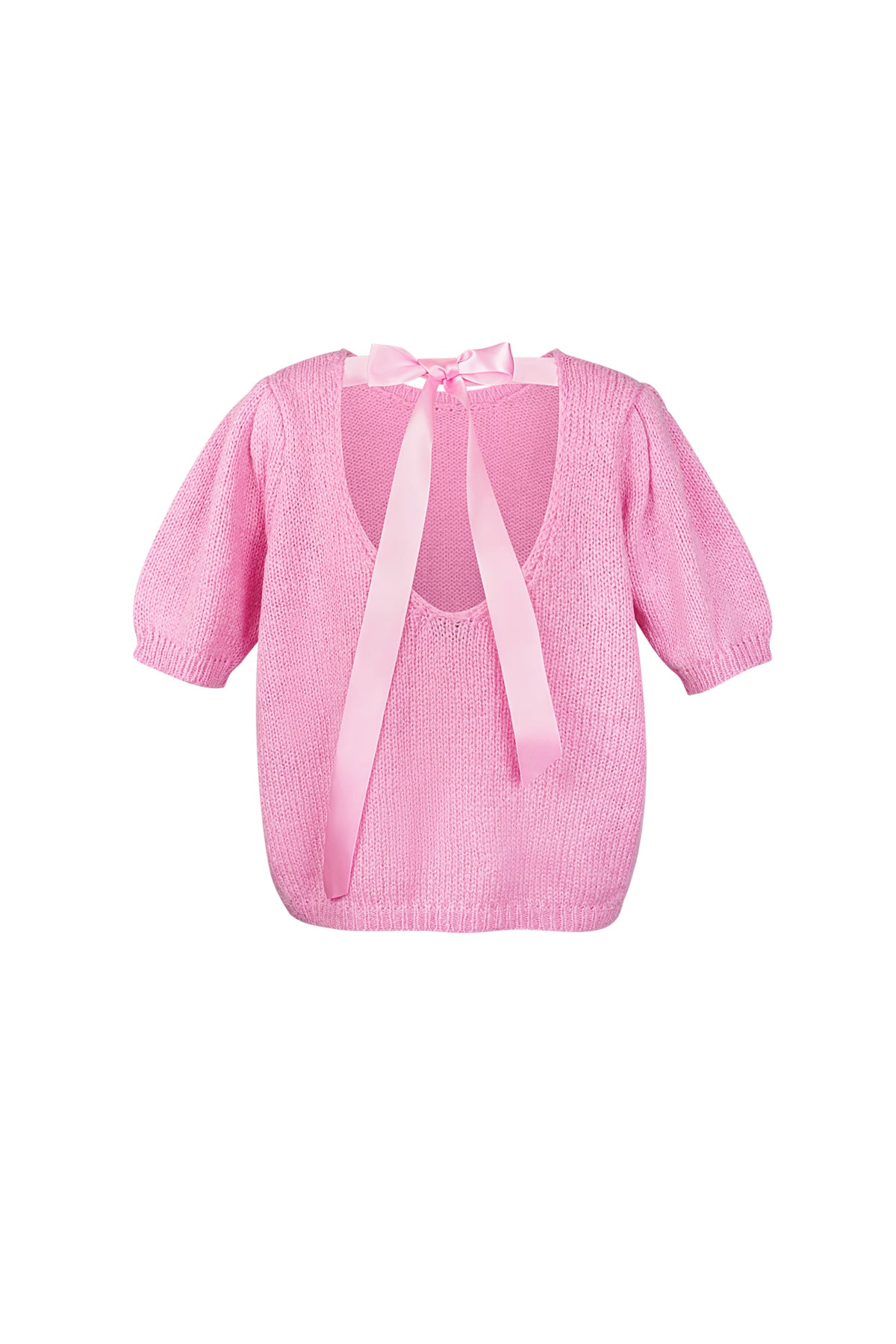 Top da Donna a Manica Corta in Nylon Maglia con Dettaglio Fiocco sul Retro
