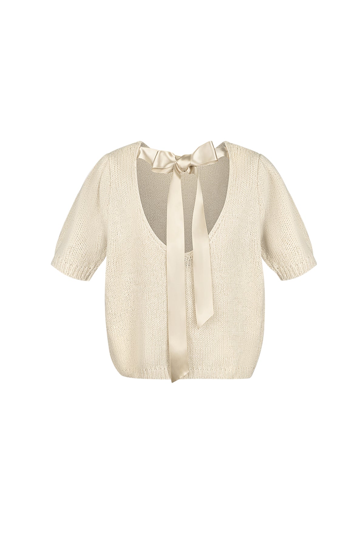 Top da Donna a Manica Corta in Nylon Maglia con Dettaglio Fiocco sul Retro
