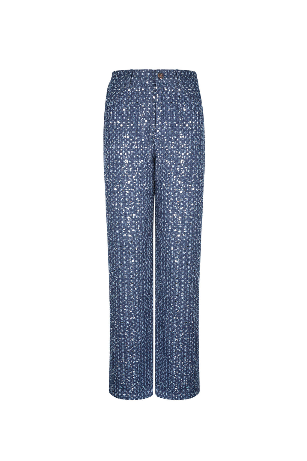 Jeans Tessuto Pantaloni Dritti Donna Casual Paillettes