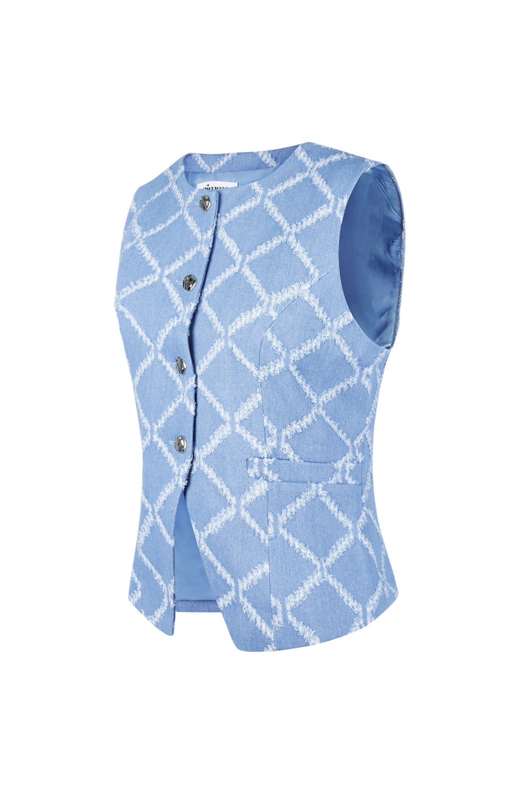 Cotone Top Senza Maniche Donna Bottone Motivo Geometrico