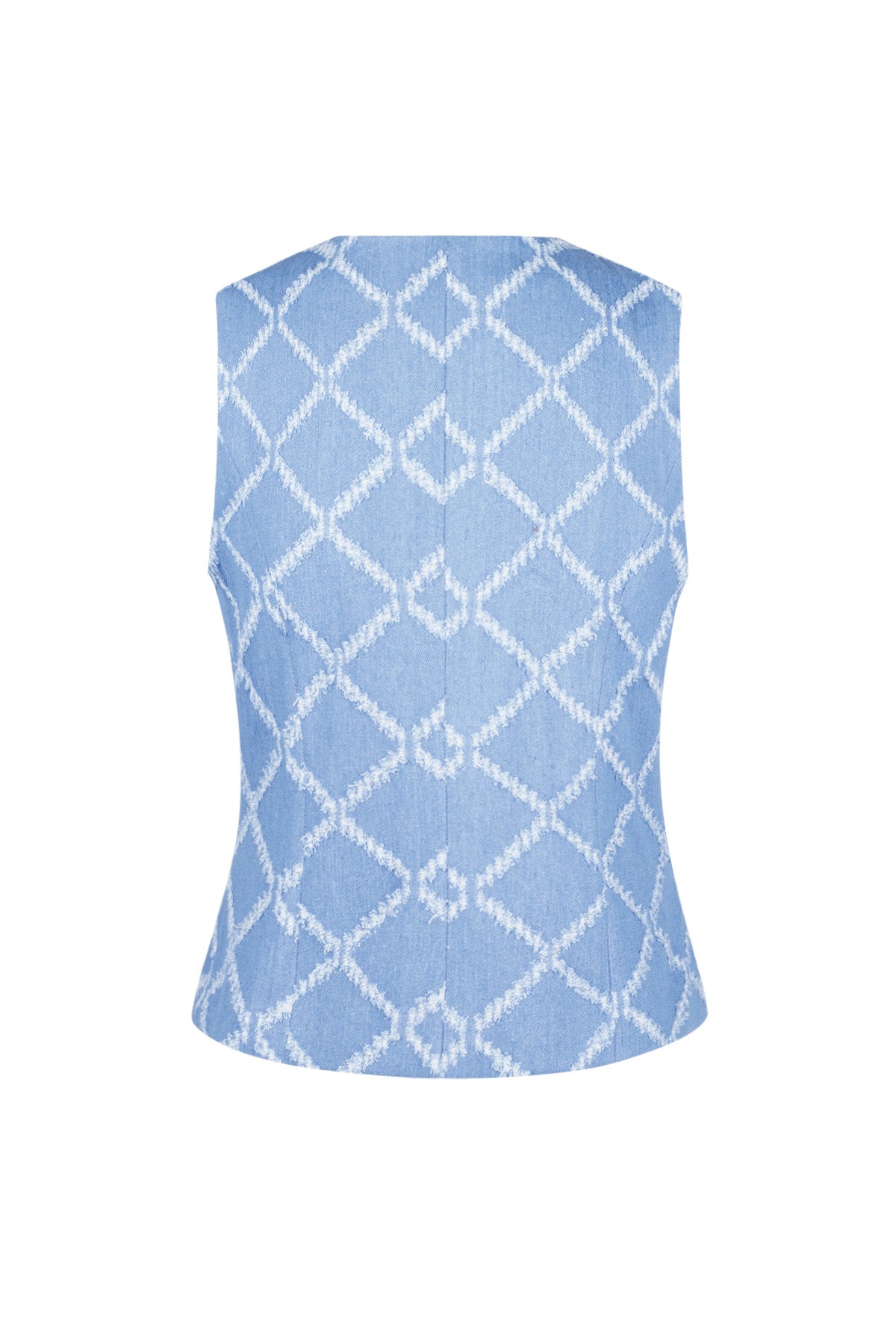 Cotone Top Senza Maniche Donna Bottone Motivo Geometrico