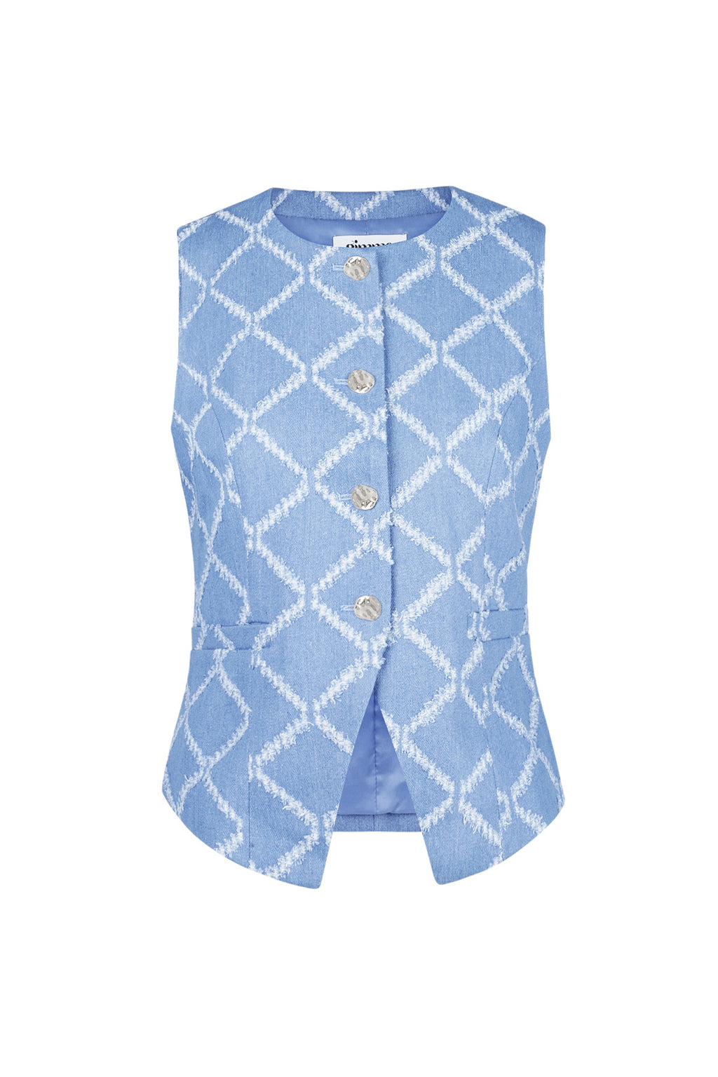 Cotone Top Senza Maniche Donna Bottone Motivo Geometrico