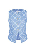 Cotone Top Senza Maniche Donna Bottone Motivo Geometrico