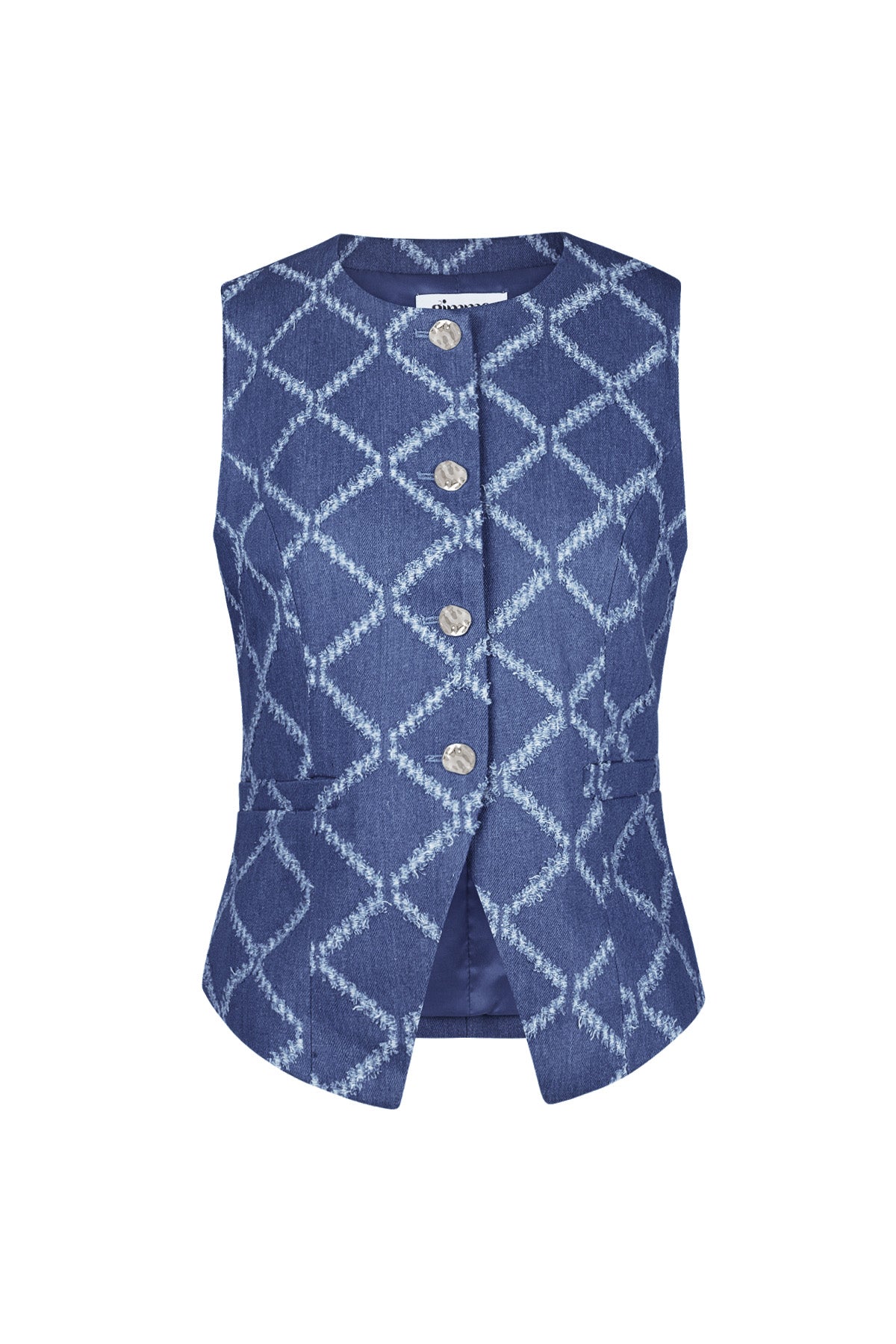 Cotone Top Senza Maniche Donna Bottone Motivo Geometrico