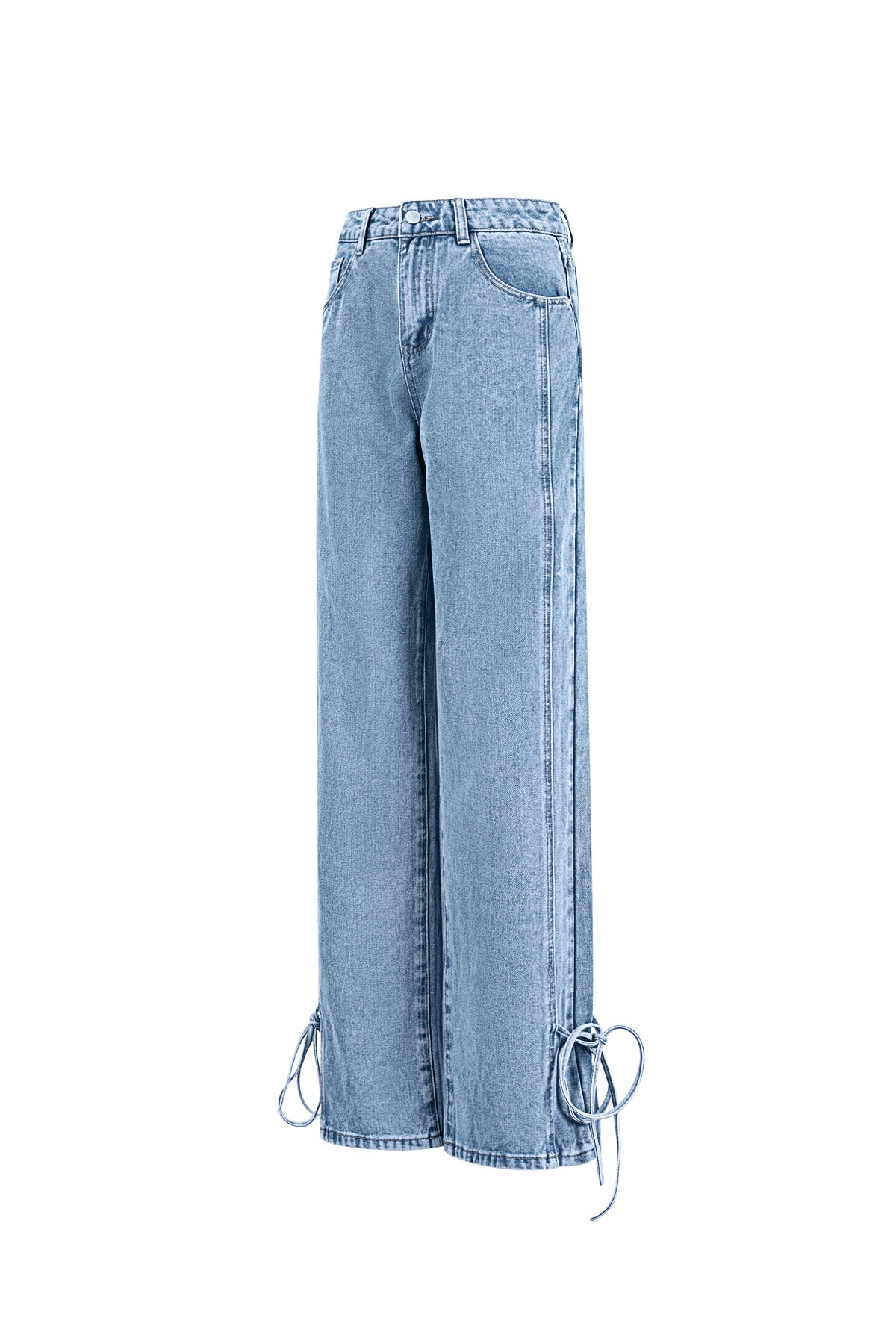 Cotone Tessuto Pantaloni Dritti Donna Stile Casual Dettaglio Nodo