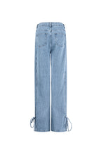 Cotone Tessuto Pantaloni Dritti Donna Stile Casual Dettaglio Nodo