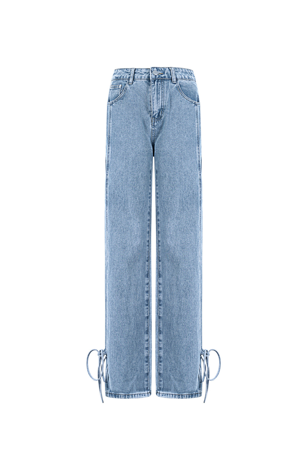 Cotone Tessuto Pantaloni Dritti Donna Stile Casual Dettaglio Nodo