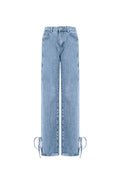 Cotone Tessuto Pantaloni Dritti Donna Stile Casual Dettaglio Nodo