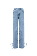 Cotone Tessuto Pantaloni Dritti Donna Stile Casual Dettaglio Nodo