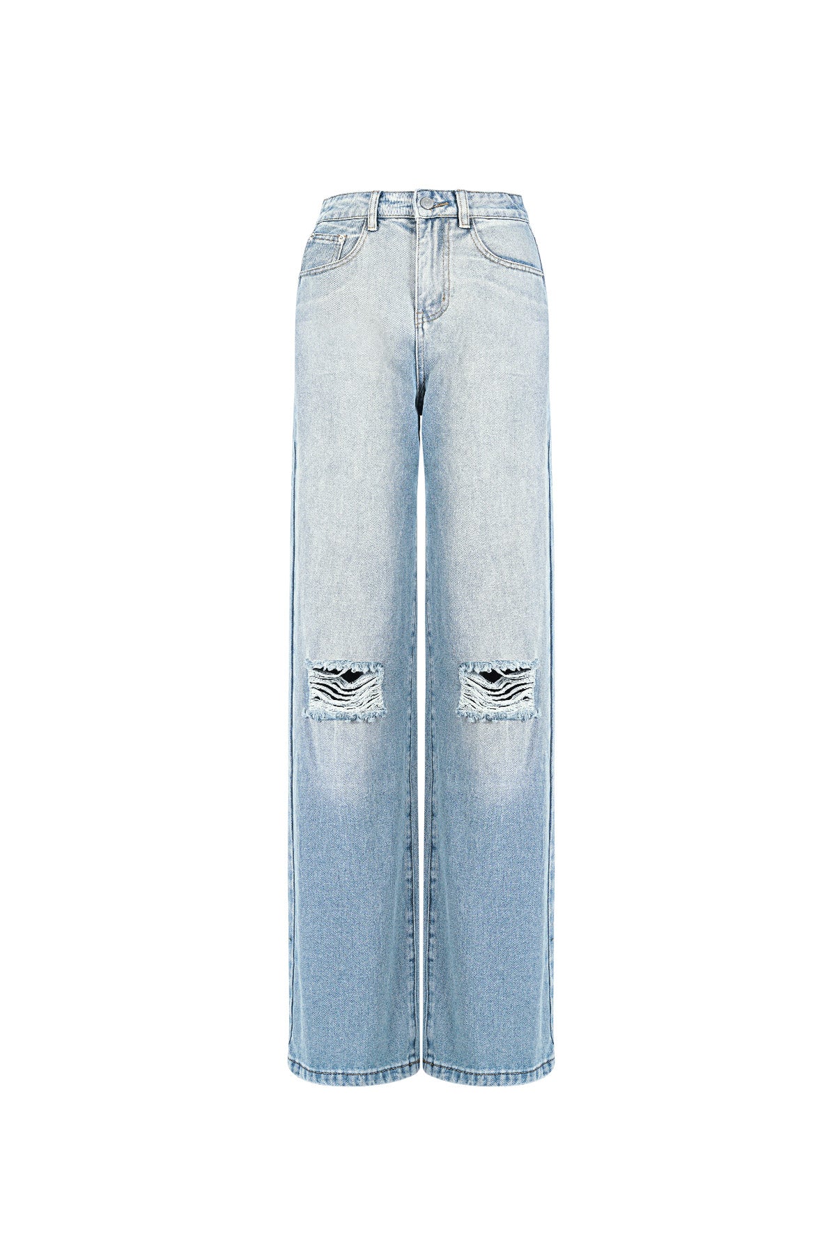 Cotton Woven Donna Jeans Pantaloni Dritti Ripped