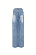 Cotton Woven Donna Jeans Pantaloni Dritti Ripped