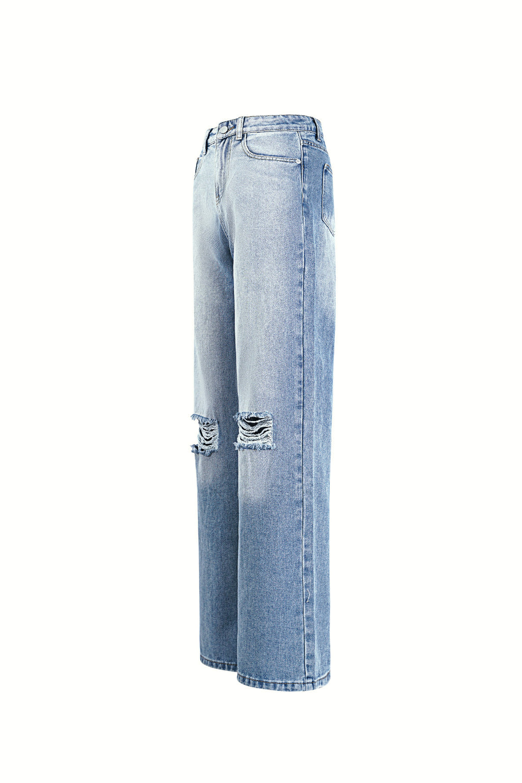 Cotton Woven Donna Jeans Pantaloni Dritti Ripped