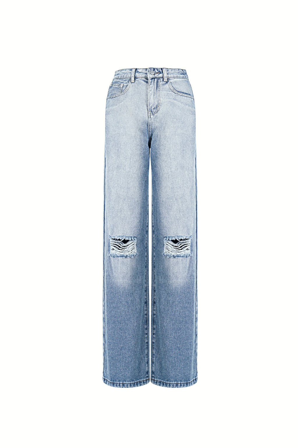 Cotton Woven Donna Jeans Pantaloni Dritti Ripped