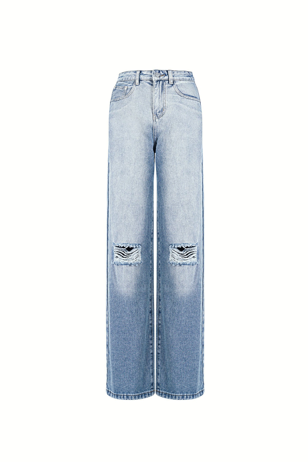 Cotton Woven Donna Jeans Pantaloni Dritti Ripped