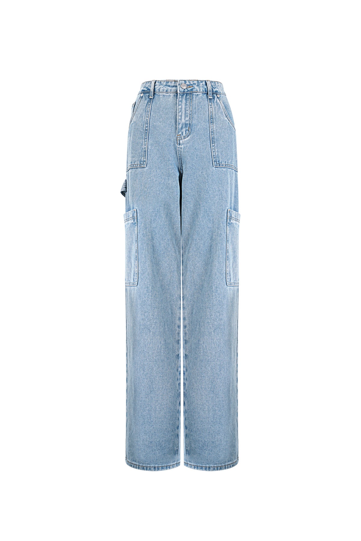 Cotone Tessuto Pantaloni Dritti Donna Casual Colore Puro Indaco Medio