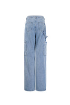 Cotone Tessuto Pantaloni Dritti Donna Casual Colore Puro Indaco Medio