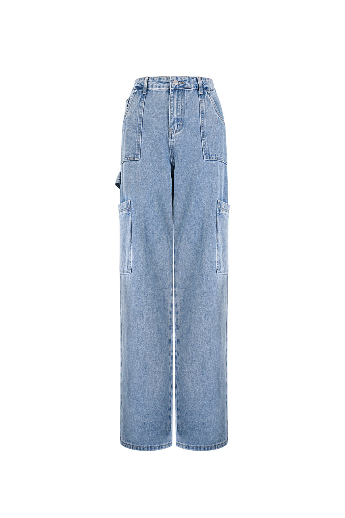 Cotone Tessuto Pantaloni Dritti Donna Casual Colore Puro Indaco Medio