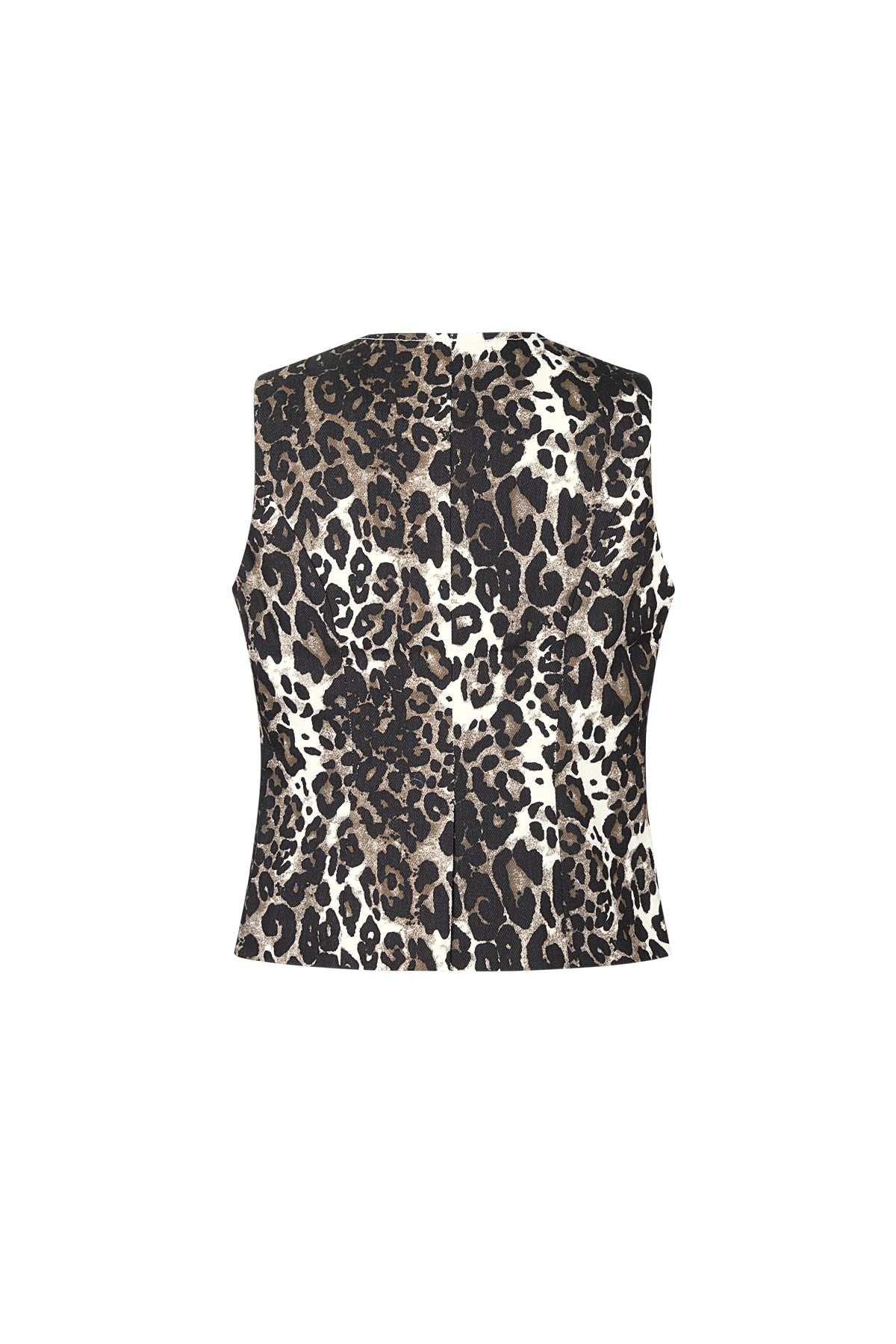 Cotone Top Senza Maniche Donna Stampa Leopardo Chiusura con Pulsanti