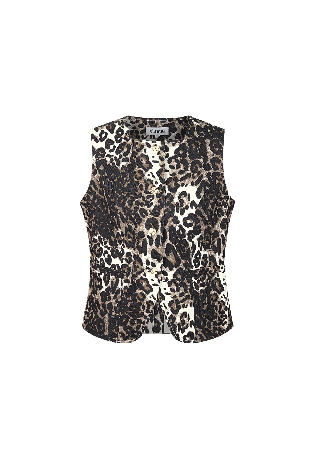 Cotone Top Senza Maniche Donna Stampa Leopardo Chiusura con Pulsanti