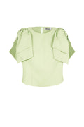 Top a Manica Corta Donna in Poliestere Design con Volantini sulle Spalle