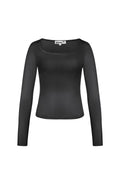 Maglia in Poliestere Donna Maniche Lunghe Crop Top Collo Quadrato Taglio Bodycon