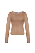 Maglia in Poliestere Donna Maniche Lunghe Crop Top Collo Quadrato Taglio Bodycon
