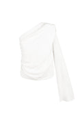 Poliestere Donna Top a Manica Lunga Spalla Singola Design Asimmetrico