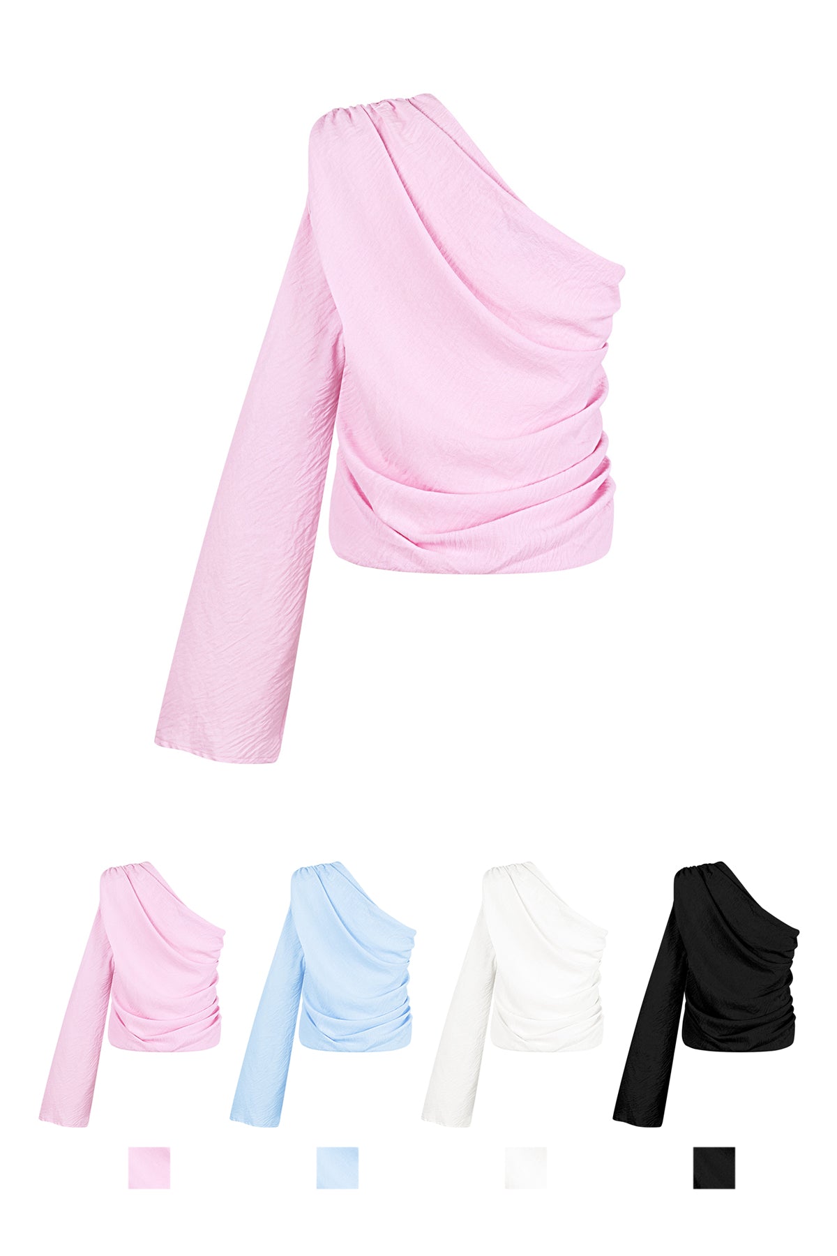Poliestere Donna Top a Manica Lunga Spalla Singola Design Asimmetrico