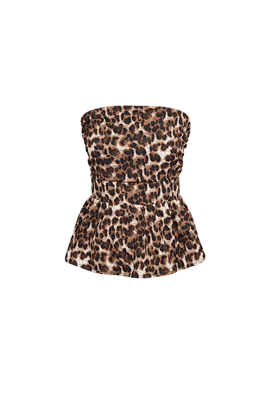 Top Senza Spalline Donna in Poliestere Stampa Leopardo Design Peplum