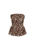 Top Senza Spalline Donna in Poliestere Stampa Leopardo Design Peplum