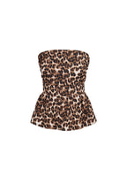 Top Senza Spalline Donna in Poliestere Stampa Leopardo Design Peplum
