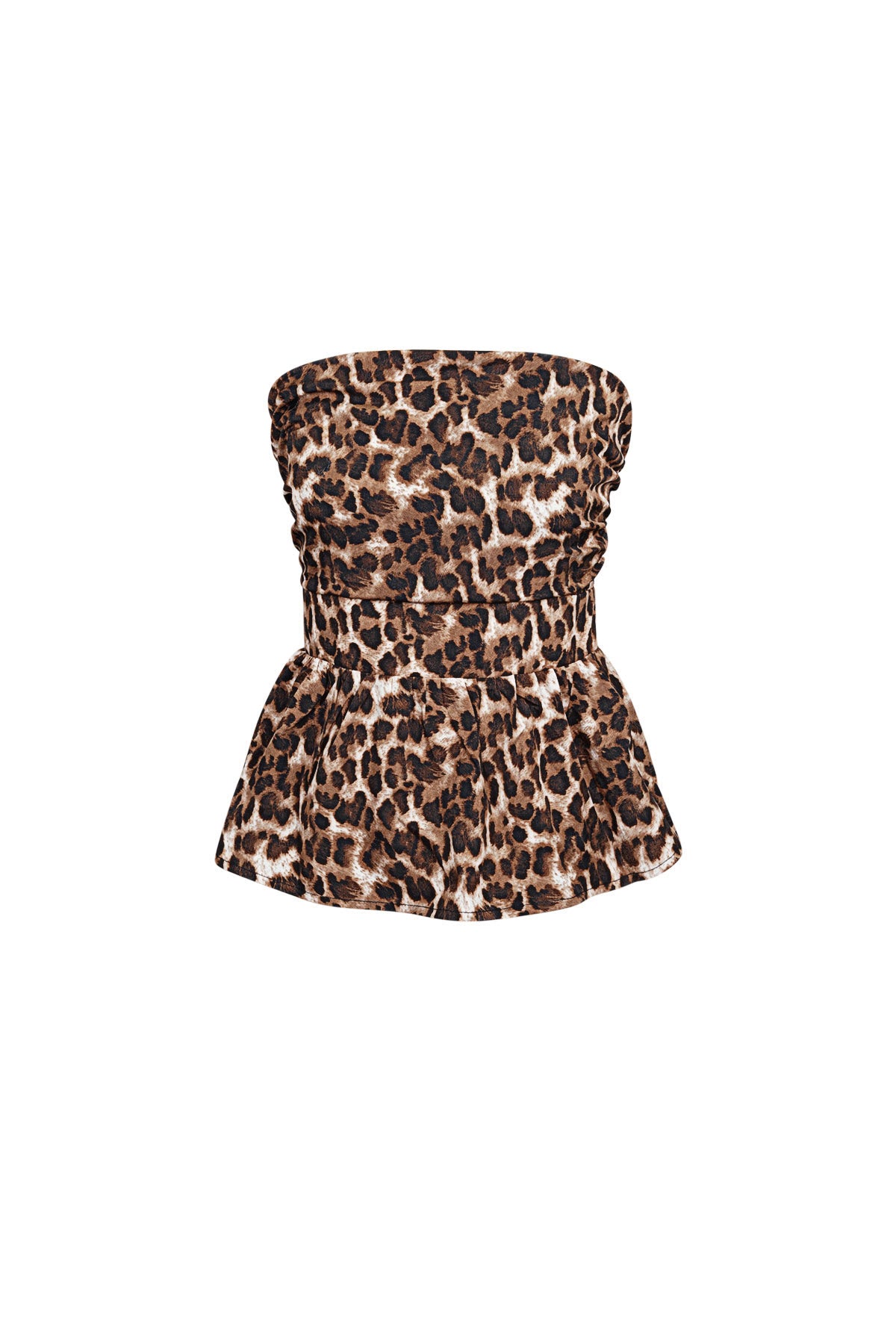 Top Senza Spalline Donna in Poliestere Stampa Leopardo Design Peplum