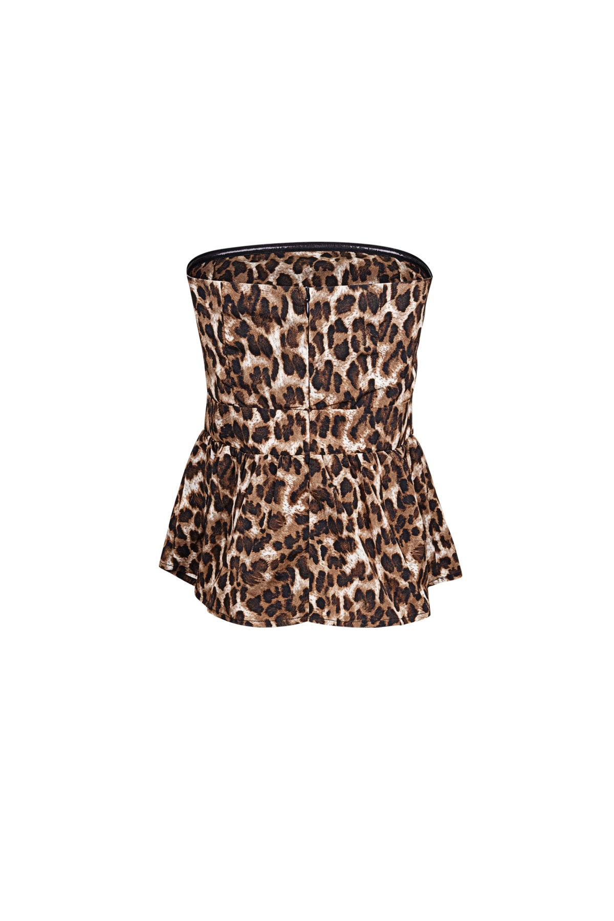 Top Senza Spalline Donna in Poliestere Stampa Leopardo Design Peplum