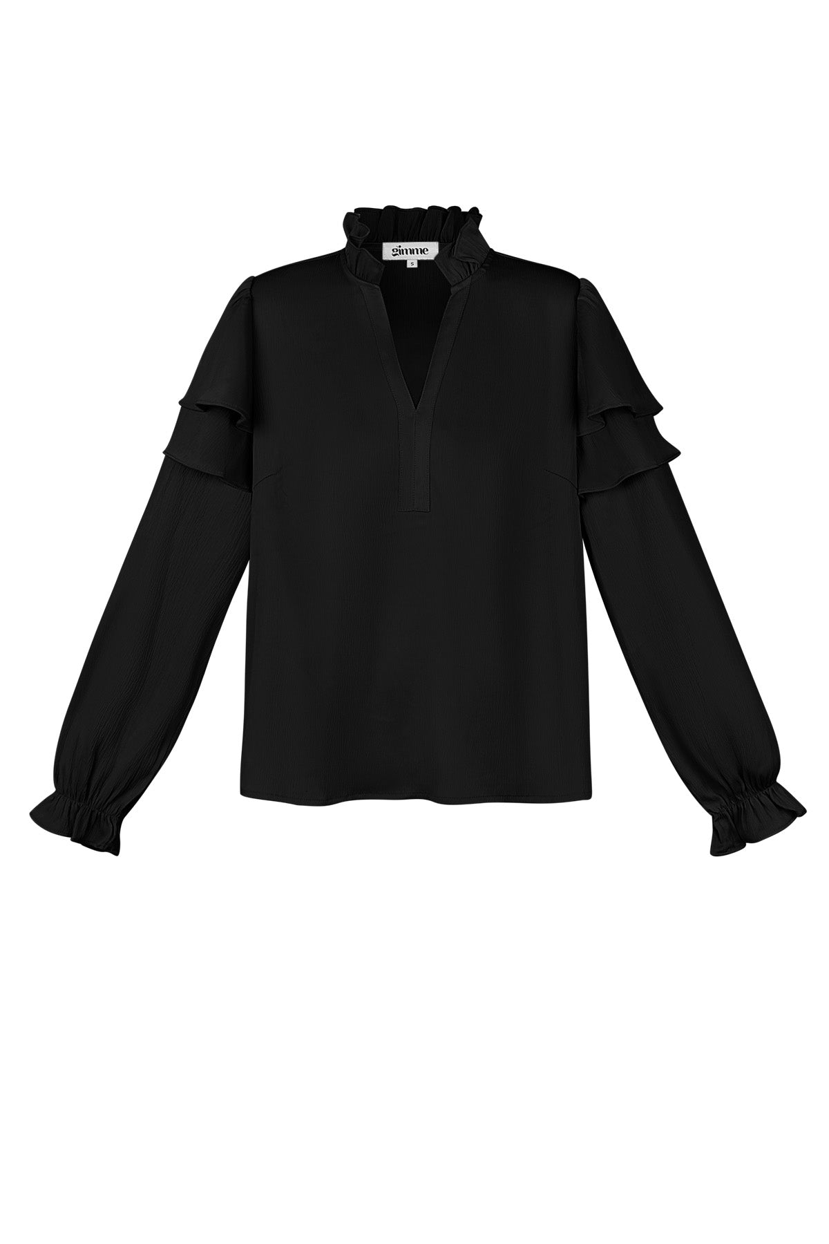 Camicia Donna Manica Lunga in Poliestere con Volant Collo a V