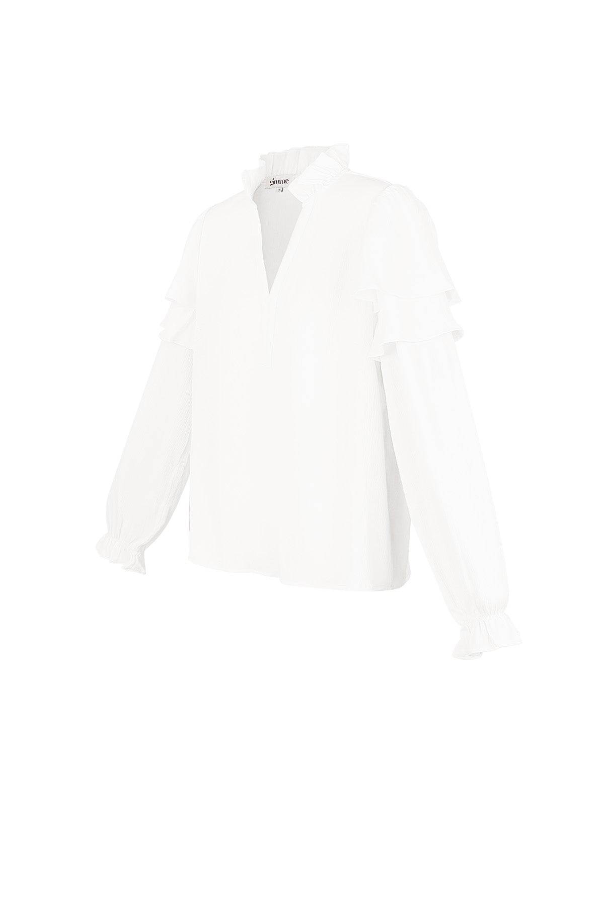 Camicia Donna Manica Lunga in Poliestere con Volant Collo a V