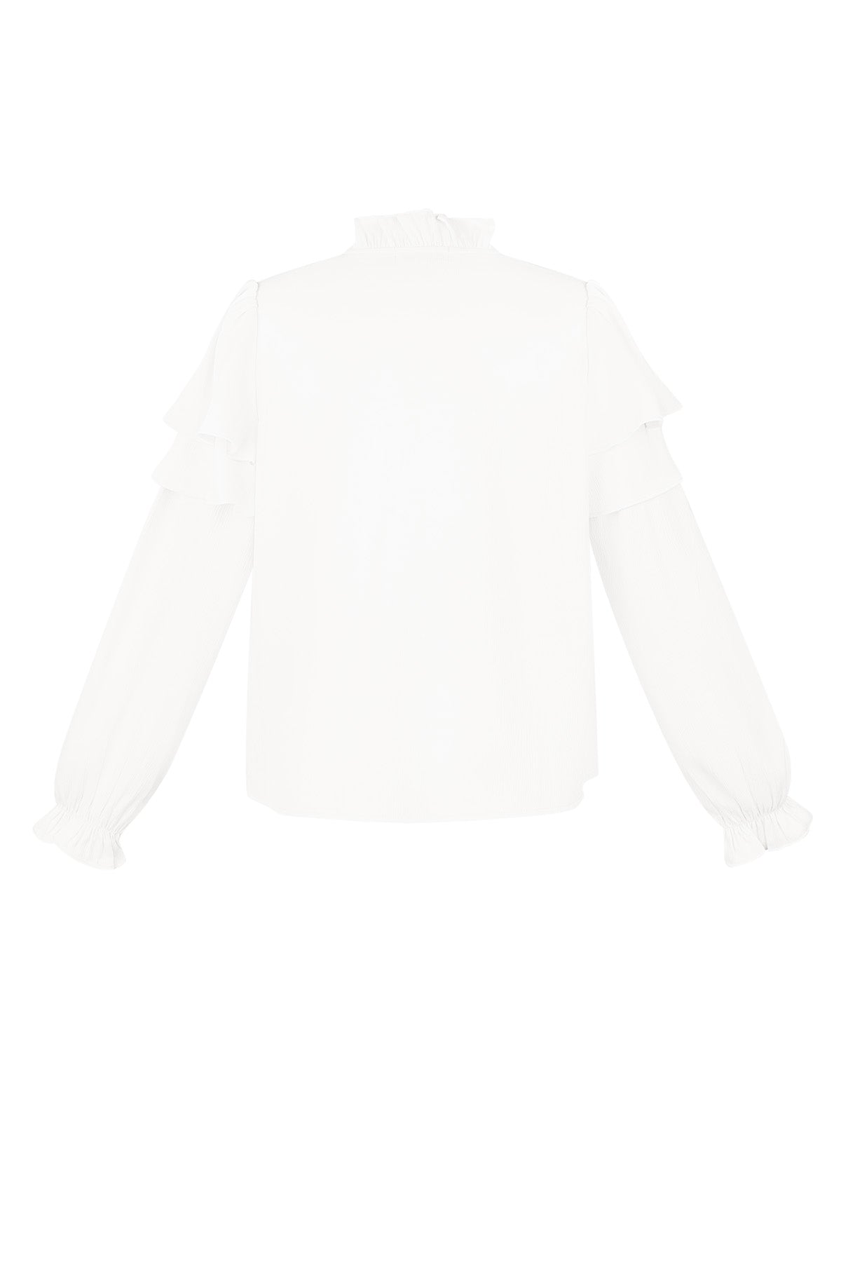 Camicia Donna Manica Lunga in Poliestere con Volant Collo a V