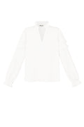 Camicia Donna Manica Lunga in Poliestere con Volant Collo a V
