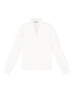Camicia Donna Manica Lunga in Poliestere con Volant Collo a V
