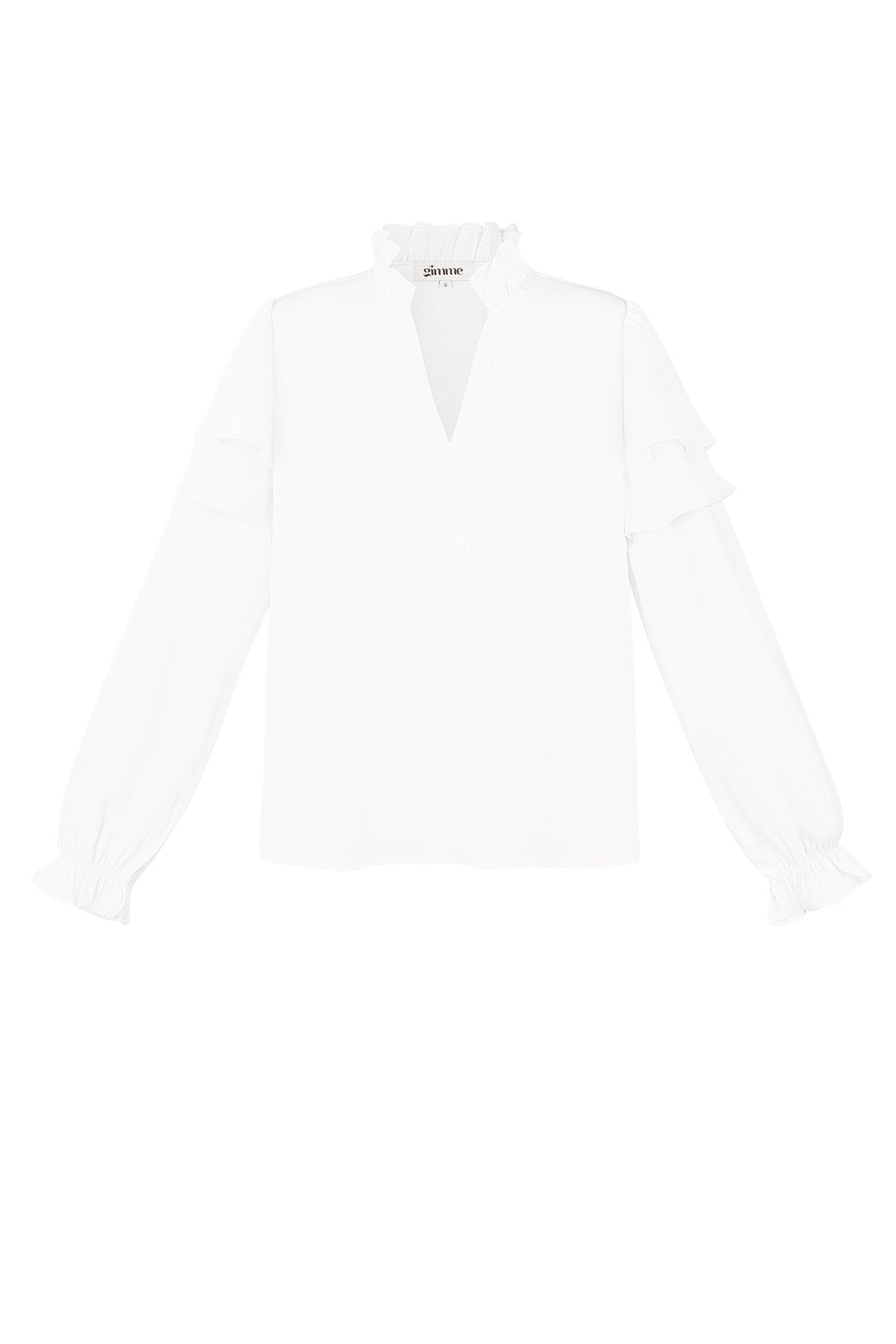 Camicia Donna Manica Lunga in Poliestere con Volant Collo a V