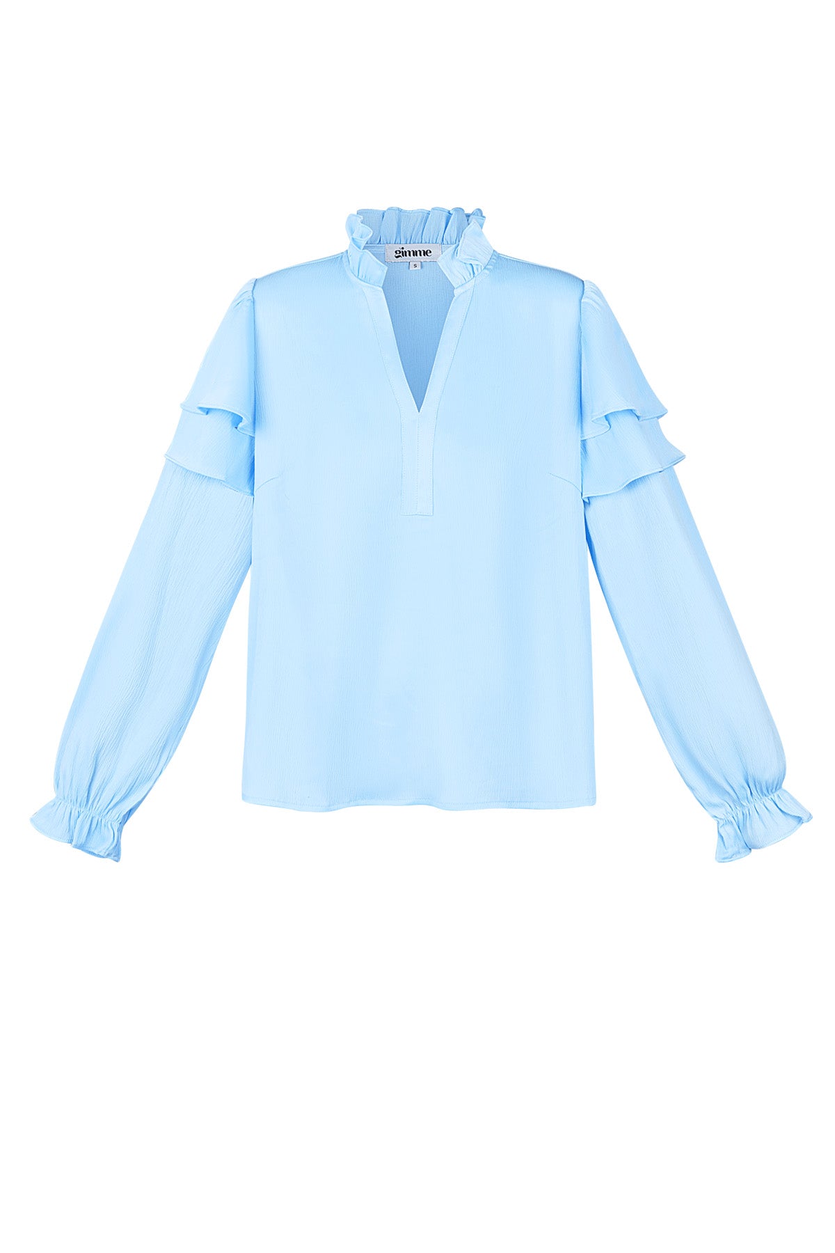 Camicia Donna Manica Lunga in Poliestere con Volant Collo a V