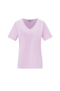 Cotone Maglietta Donna Collo a V Disegno Cuore Ricamato