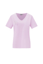 Cotone Maglietta Donna Collo a V Disegno Cuore Ricamato