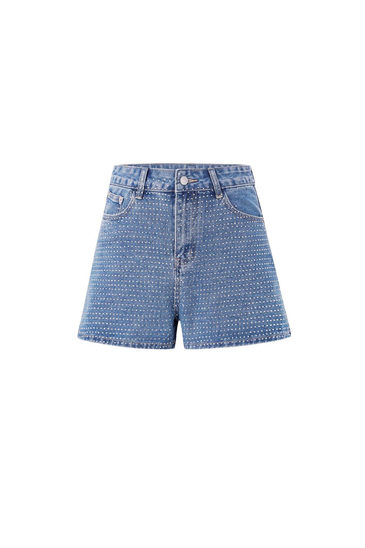 Denim Donna Shorts Vita Alta Design Forato