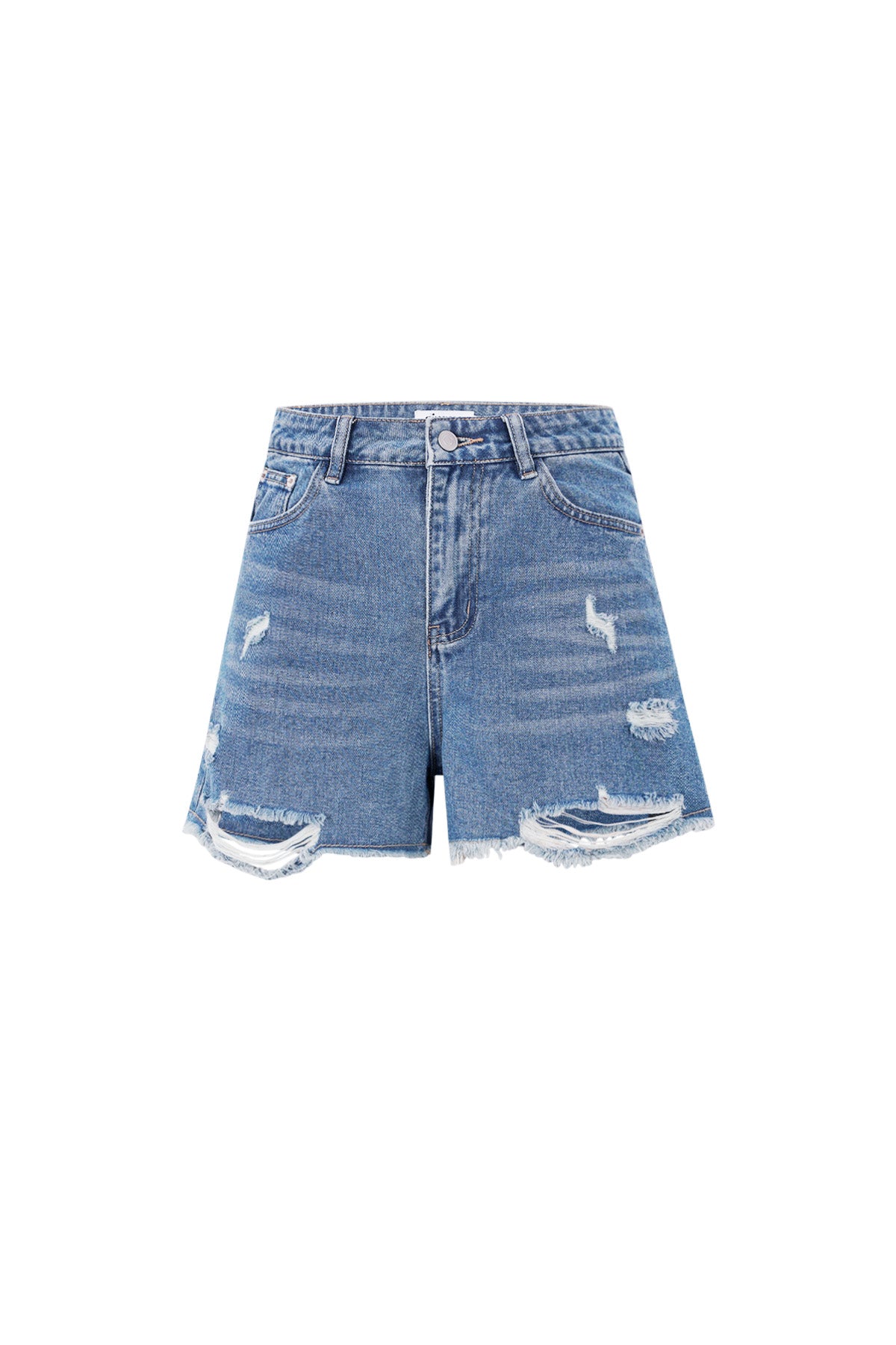 Denim Donna Shorts Vita Alta Strappato Orlo Sfilacciato