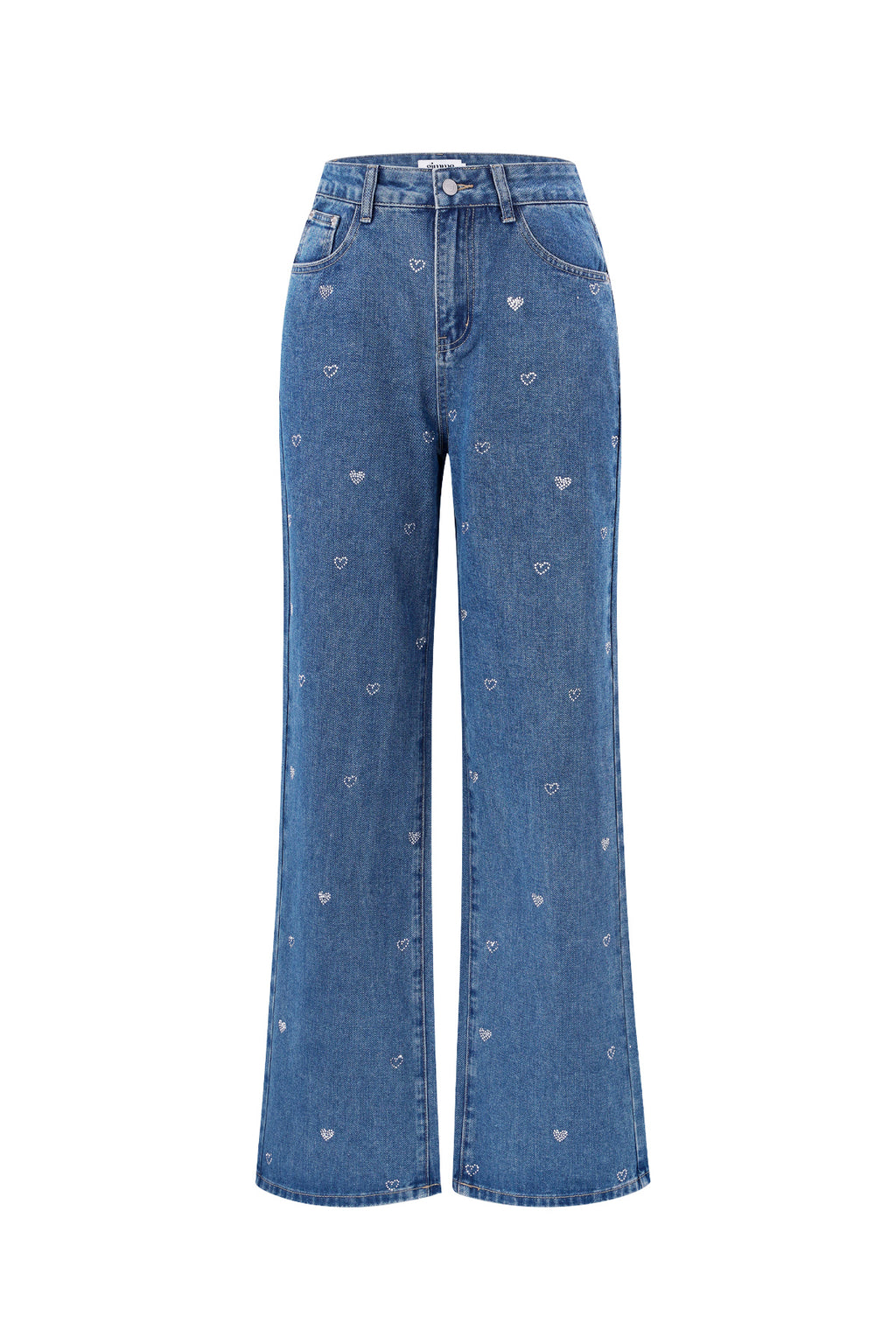 Cotone Tessuto Donna Pantaloni Dritti Jeans Ricamo Cuore Casual