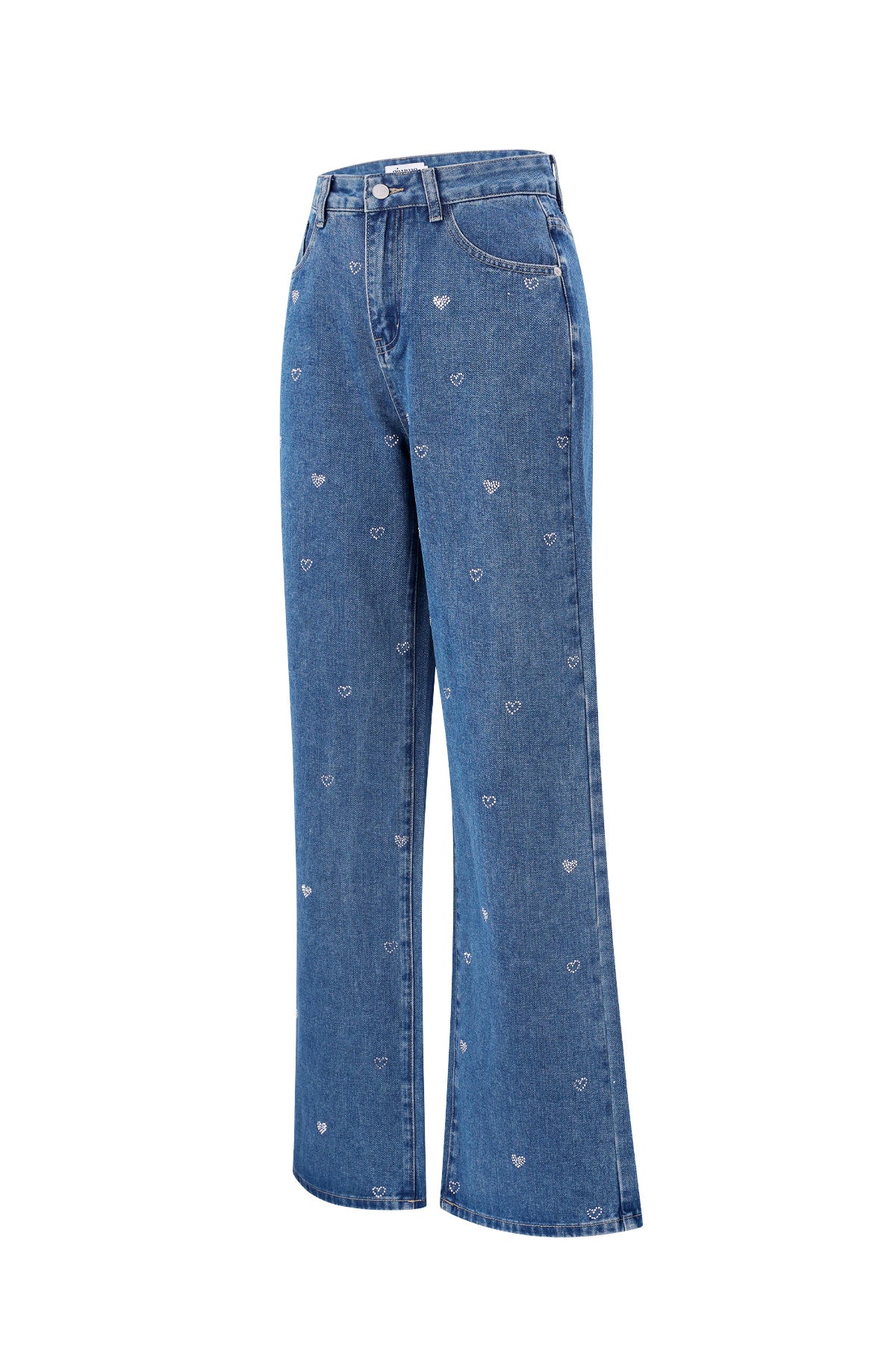 Cotone Tessuto Donna Pantaloni Dritti Jeans Ricamo Cuore Casual