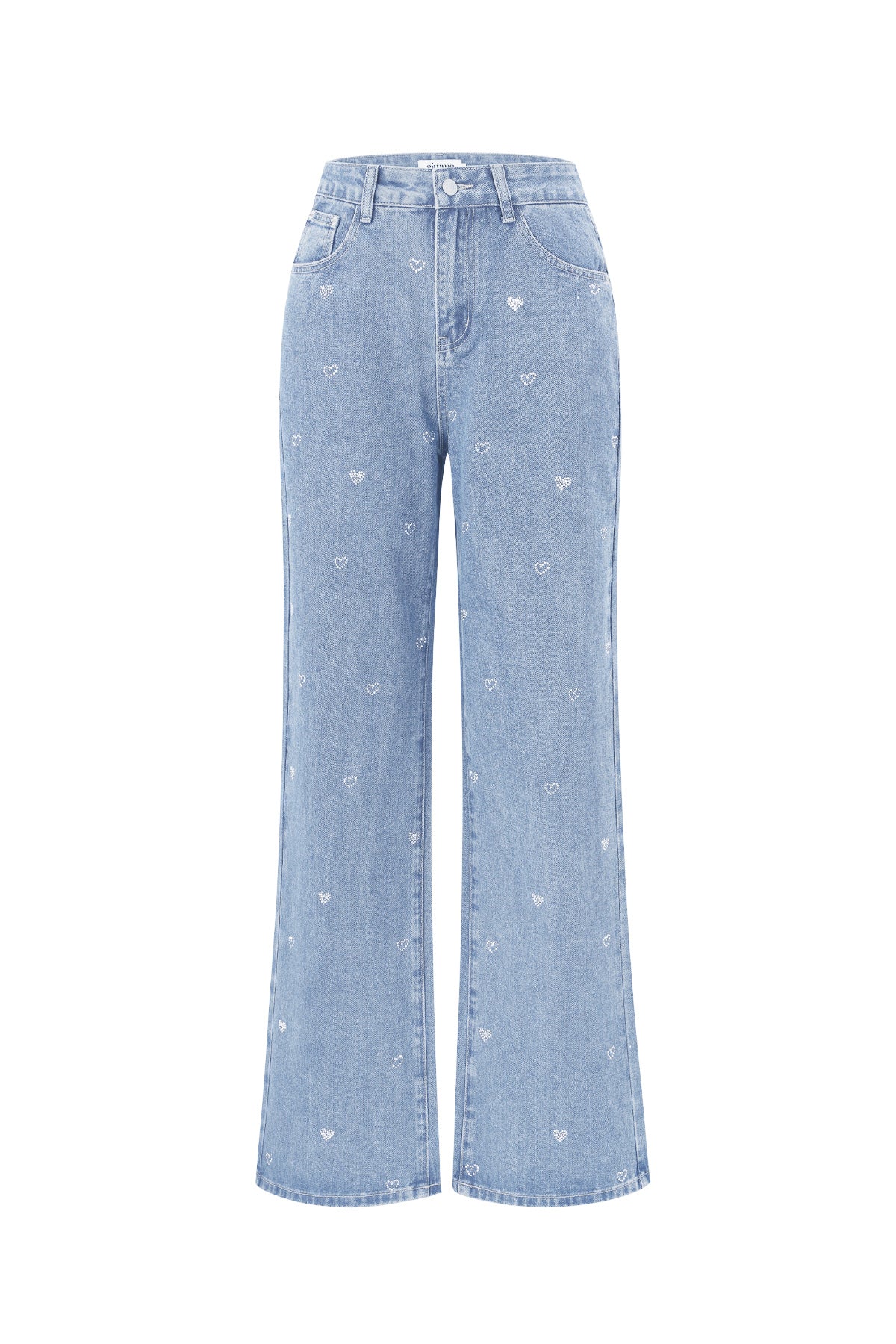 Cotone Tessuto Donna Pantaloni Dritti Jeans Ricamo Cuore Casual