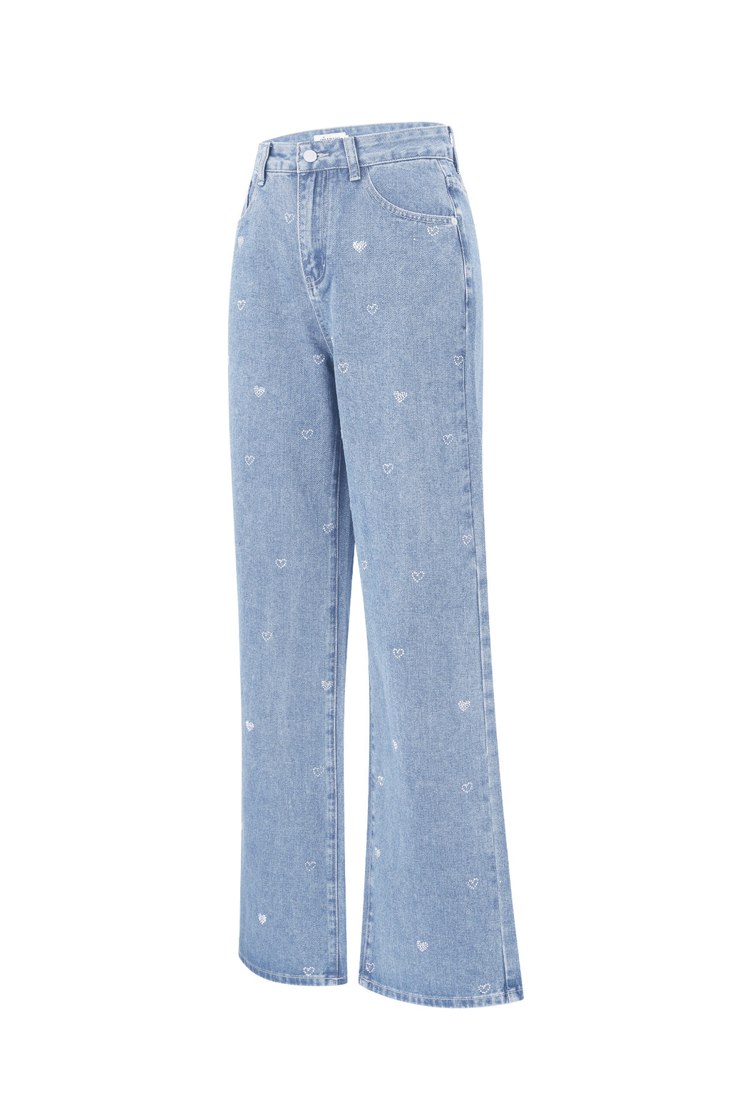 Cotone Tessuto Donna Pantaloni Dritti Jeans Ricamo Cuore Casual