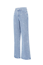 Cotone Tessuto Donna Pantaloni Dritti Jeans Ricamo Cuore Casual